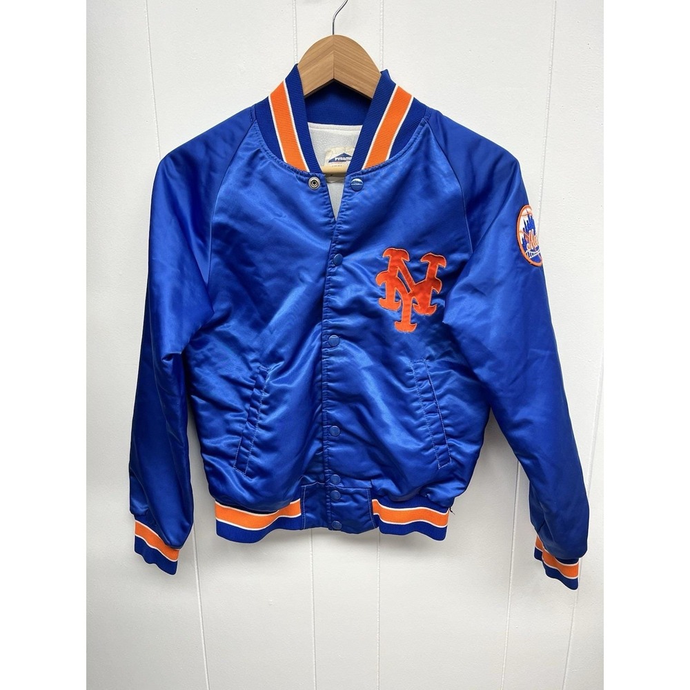 Vintage 1980s Pyramid New York Mets Stitched Satin Bomber Jacket Size Youth M